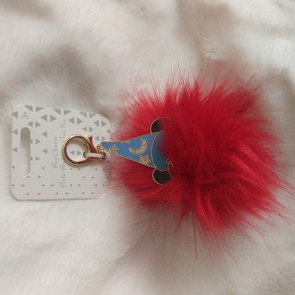 Disney Parks Sorcerer Mickey Pom Pom Keychain Classy Elegant NEW